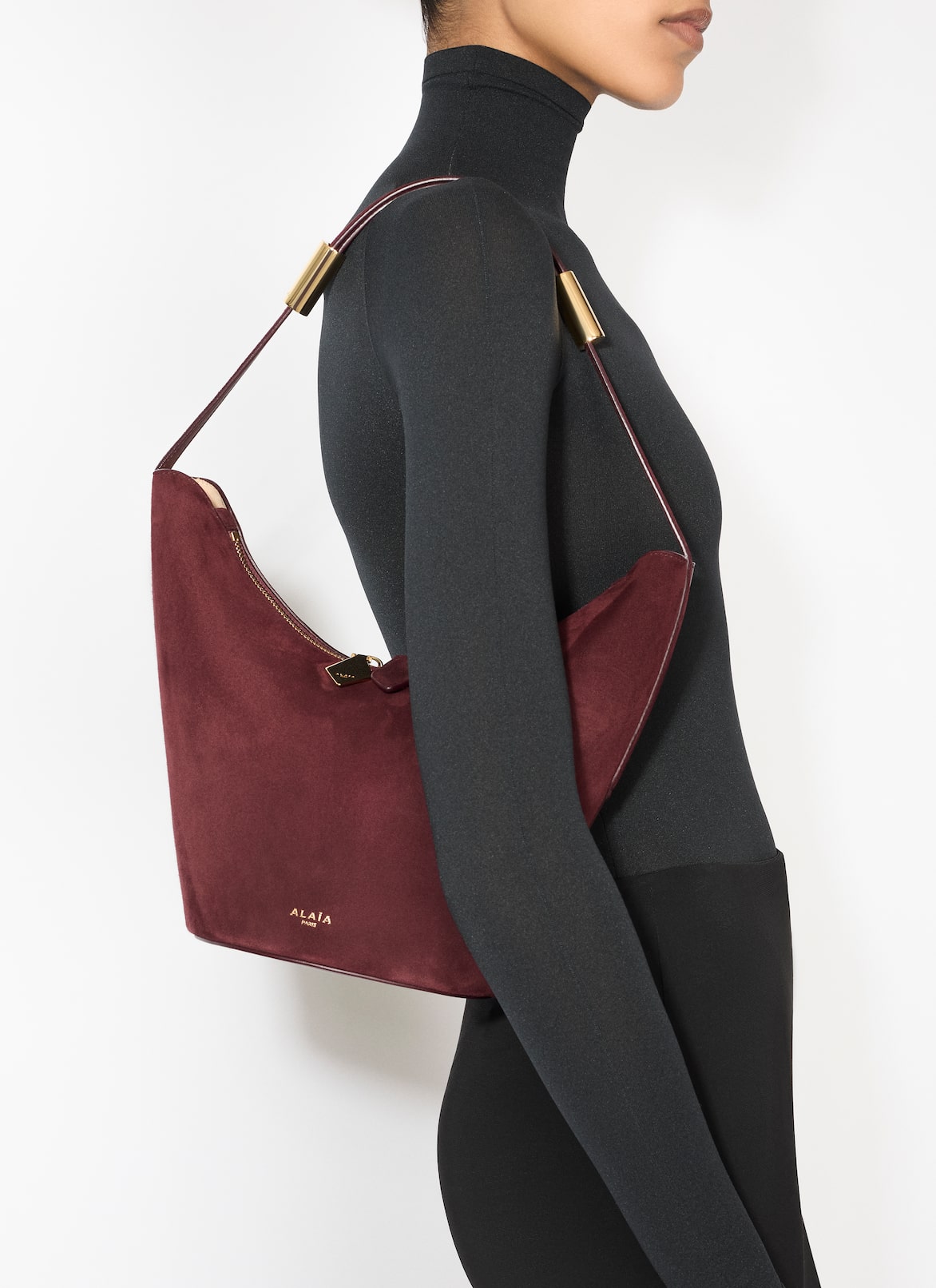 SHAPE SMALL BAG IN SUEDE GOATSKIN AND CALFSKIN ALAÏA GARNET RED SHAPE SMALL BAG IN SUEDE GOATSKIN AND CALFSKIN